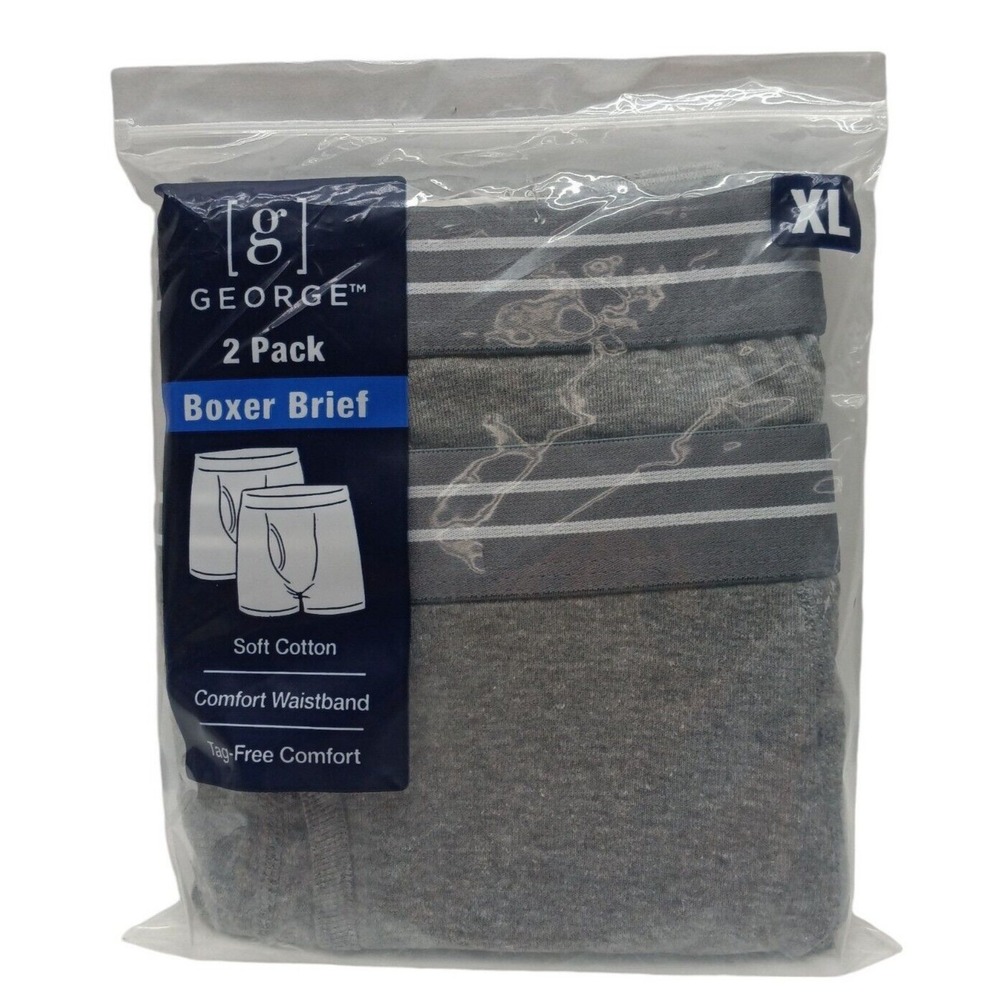 George Men's 2 Pack Boxer Brief Soft Cotton Grey Heather Tagless Size XL (40-42)